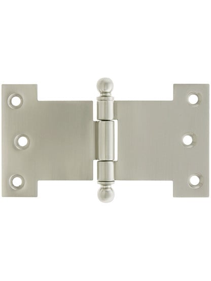 Solid-Brass Parliament Hinge with Ball Tips - 2 1/2 inch by 4 1/2 inch in Satin Nickel.